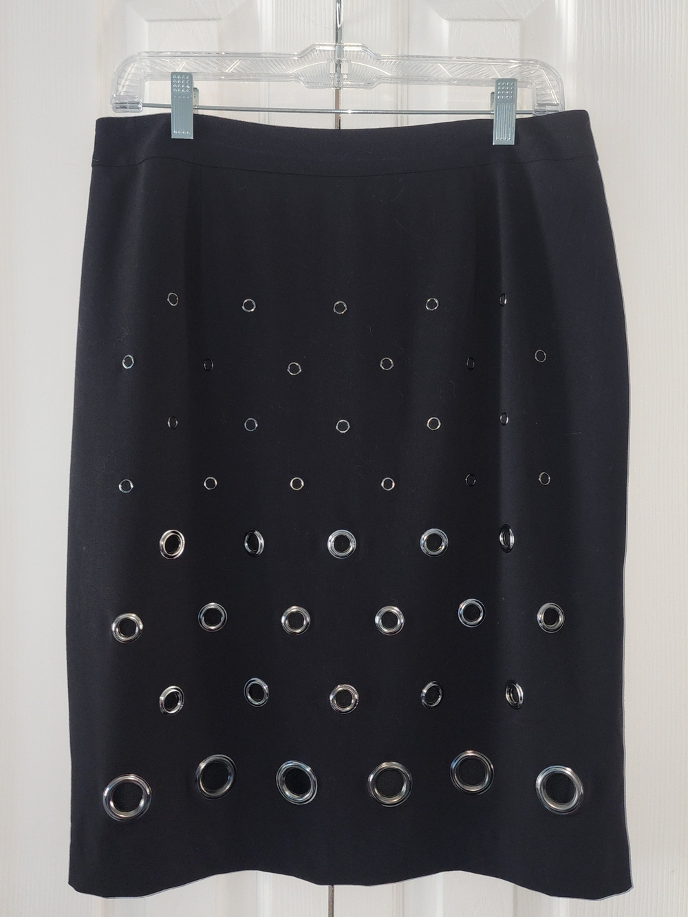 Punk Inspired Bold Pencil Skirt with Silver Eyelet Accents Size 10